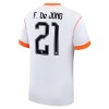 Maillot de Supporter Pays-Bas Frenkie de Jong 21 Extérieur Coupe du Monde 2026 Pour Enfant